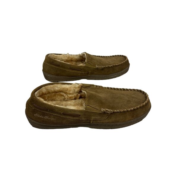 Eddie Bauer Mens Suede Moccasin Slippers XL (11-12) Faux Fur Lined Brown - Picture 6 of 9